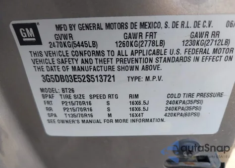 2002 Buick Rendezvous Cxl z USA, uszkodzony, nr VIN 3G5DB03E52S513721